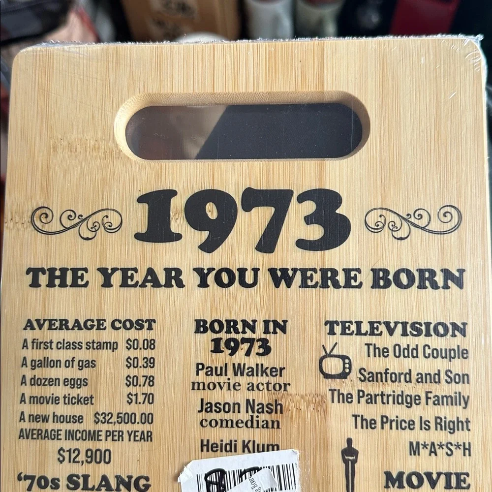 1973 Bamboo Wood Cutting Board with Vintage Print